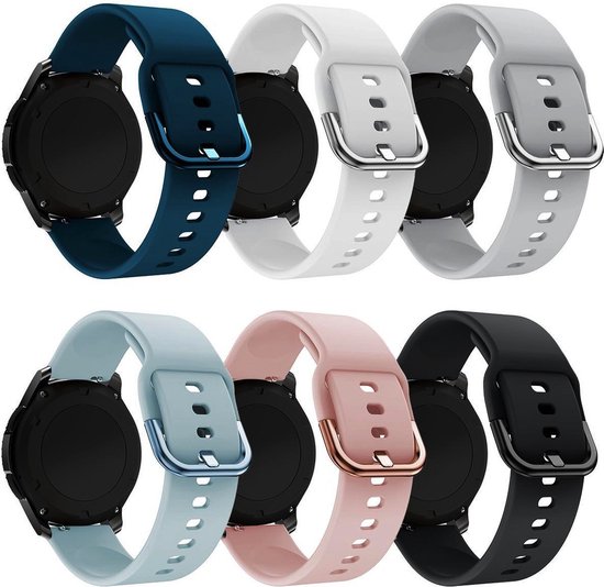 YONO Siliconen Smartwatch Bandjes 20mm - Horlogebandje geschikt voor Samsung Galaxy Watch 6 / 5 / Pro / 4 / 3 / Active 2 - Polar Ignite / Unite – Huawei - 6 Pack