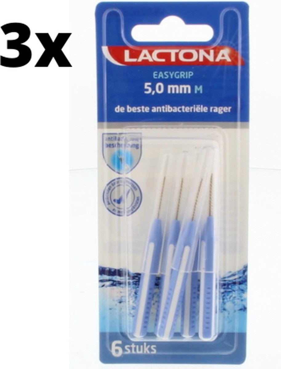 Goedkoopste Lactona Ragers EasyGrip Recht M 5mm Lichtblauw - 3 x 6 stuks - Voordeelverpakking