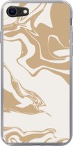 Geschikt voor iPhone SE 2022 hoesje - Marmer print - Beige - Patroon - Siliconen Telefoonhoesje