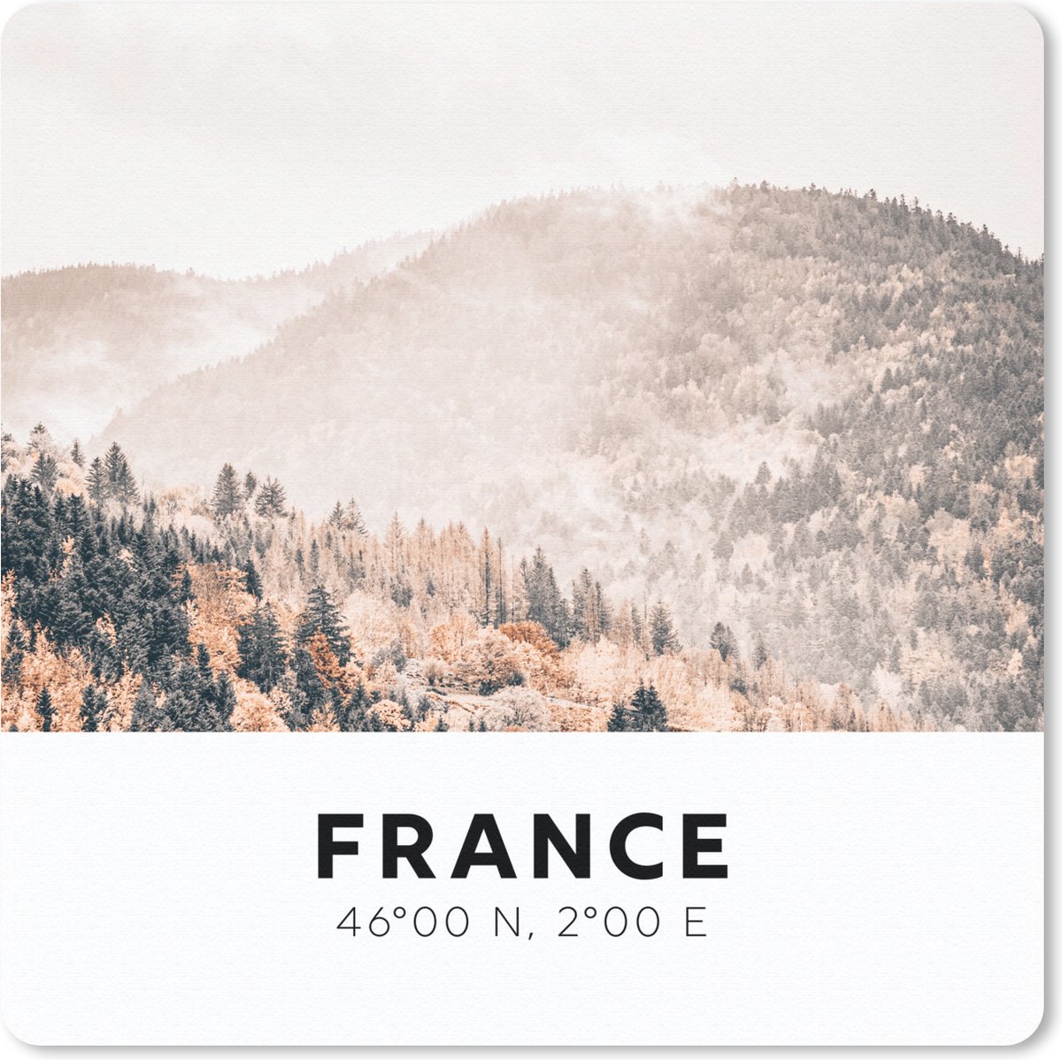 Muismat 30x30 cm - Mousepad Frankrijk - Bomen - Mist - Muismatten