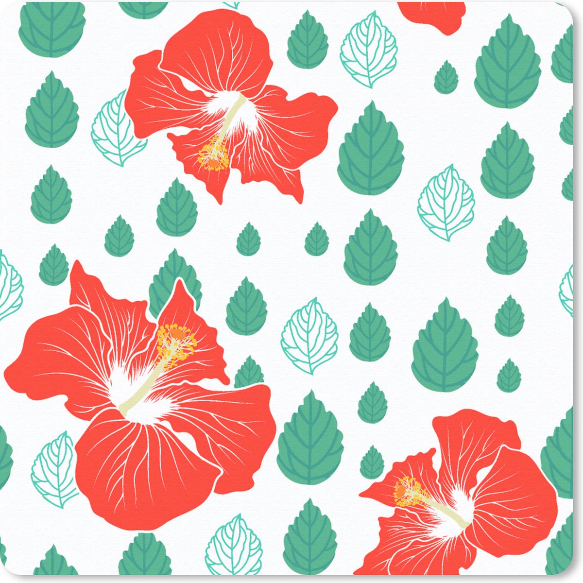 Muismat 30x30 cm - Mousepad Hibiscus - Patronen - Hawaii - Bladeren - Bloem - Muismatten