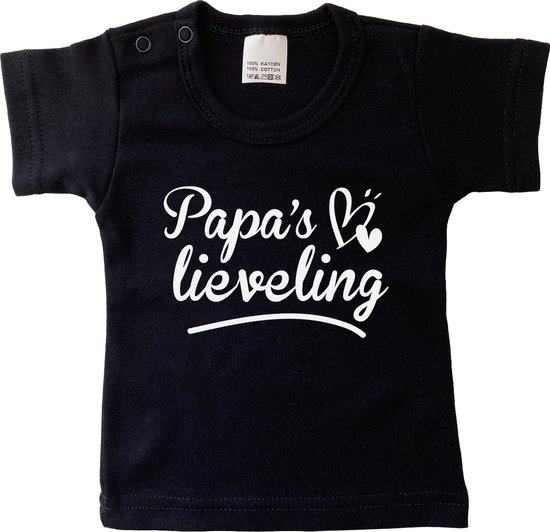 Kinder - t-shirt - Papa's lieveling - maat: 74 - kleur: zwart - 1 stuks - papa - vader - kinderkleding - shirt - baby kleding - kinderkleding jongens - kinderkleding meisjes