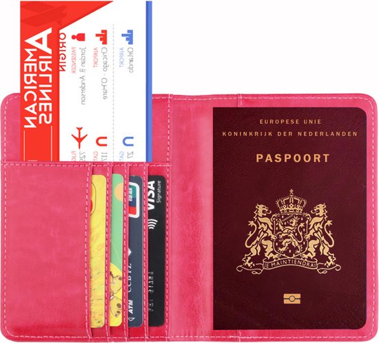 TDR - Porte-passeport et porte-cartes de Luxe en similicuir - avec technologie de blocage RFID - avec motif pré-imprimé néerlandais - Rose