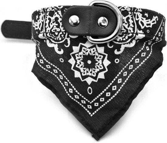 Honden halsband XL van kunstleer met aangestikte bandana zwart