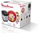 Doos van de Moulinex Pain & Délices broodbakmachine. Toont afbeeldingen van de machine, brood en diverse gerechten.