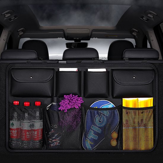 Ergocar Kofferbakorganizer, opvouwbaar, leer, 180°-opening, meerdere vakken, antislip onderkant, onmisbare accessoires
