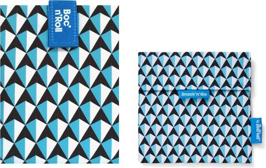 Roll'Eat Tiles Blue - Boc'n'Roll - Snack'n'Go - Herbruikbare Lunchoplossing - Milieuvriendelijke Broodwrap - Zero Waste Lunchset - BPA-vrij