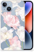 GSM Hoesje Geschikt voor iPhone 14 Back Case TPU Siliconen Hoesje Doorzichtig Mooie Bloemen