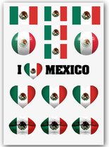 GlittersXL - Temporary Tattoo Mexico (A5 formaat) [Neptattoo - Tijdelijke tatoeage smink schmink versiering - Nep Fake Tattoos - Water overdraagbare festival sticker henna outfit Glitter - Volwassenen Kinderen Jongen Meisje WK, World Cup, Voetbal