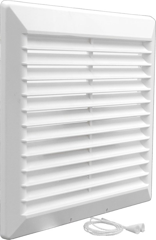 Grille coulissante avec cordon de serrage, plastique blanc, verrouillable 16 x 16 cm, fixation aveugle
