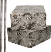 2x Rollen folie inpakpapier/cadeaupapier metallic zwart/zilver met bladeren 70 x 200 cm
