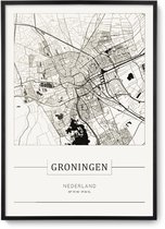 Stadskaart Groningen – Plattegrond Groningen - city map – muurdecoratie 30 x 40 cm in lijst
