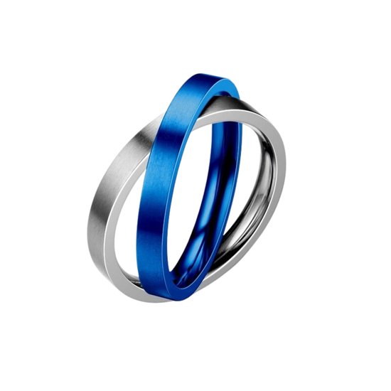 Ring d'anxiété - (2 anneaux) - Ring de stress - Ring Fidget - Ring d'anxiété pour doigt - Ring tournant - Ring tournant - Argent- Blauw - (19,00 mm / taille 60)
