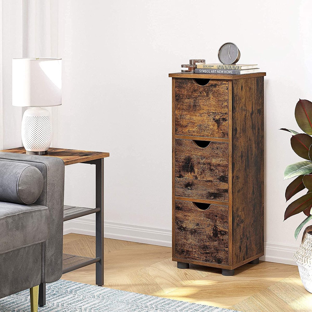 Badkamerkast, vrijstaande hoge kast, vloerkast, opbergkast, hoekkast met 2 deuren en 2 open vakken, houten badkamerkast met verstelbare plank voor badkamer, hoek (zwart