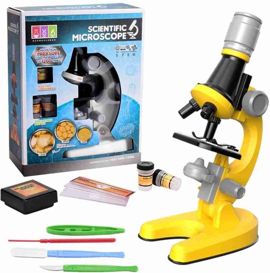 Microscoop Voor Kinderen - Junior Microscoop - Veel Accessoires - Biologisch - Wetenschap - Educatief - Tot X1200 - LED Verlichting - Kinder Speelgoed - Junior - Geel