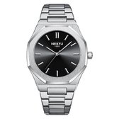 NIBOSI Horloges voor mannen -2022 design - Horloge mannen - Luxe Zilver - Heren horloge - Zwart Edelstaal - Roestvrij Staal - Waterdicht- Chronograaf - Geschenkset met verstelbare pin