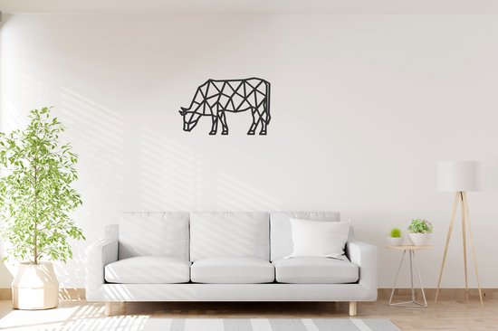 Geometrische Koe - Wanddecoratie - Lasergesneden - Zwart - Geometrische dieren en vormen - Houten dieren - Muurdecoratie - Line art - Wall art