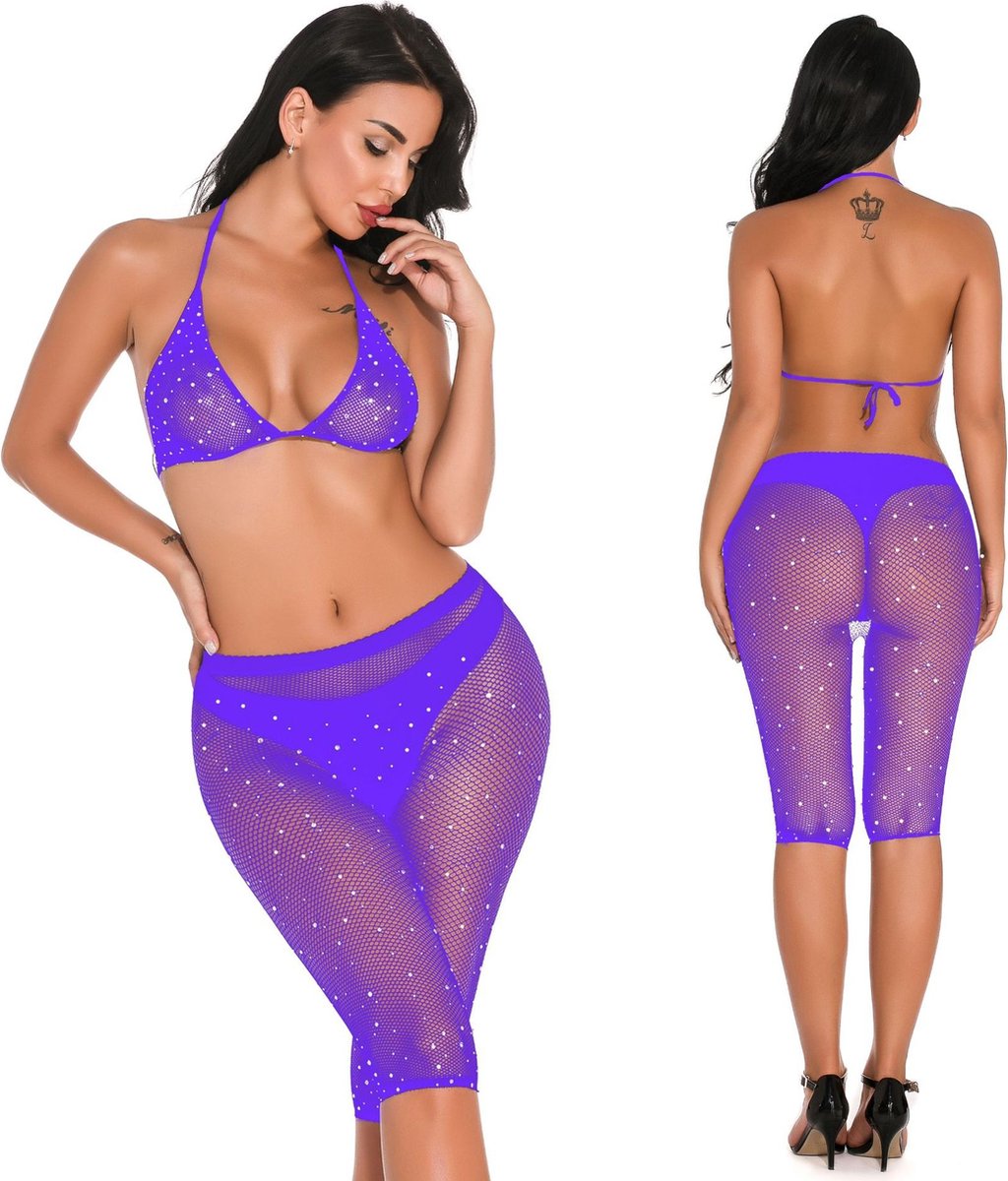 Goedkoopste Glitter bh-set met broek paars - one-size