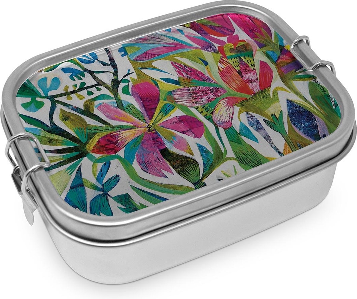 Lunchbox aluminium -bloemen - 16,5 cm x 14 cm x 5,8 cm