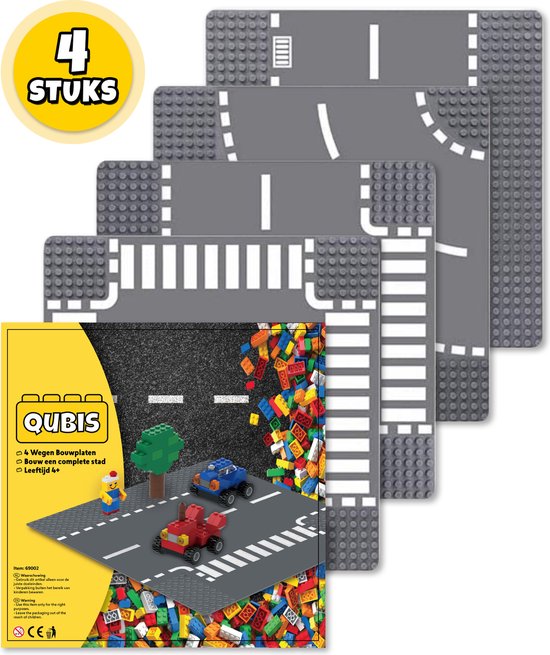 Complete Set Wegplaten geschikt voor LEGO - 4 Stuks - Wegen Bouwplaten - Straat Bouw Platen - Weg Plaat - Voor Classic Bouwstenen