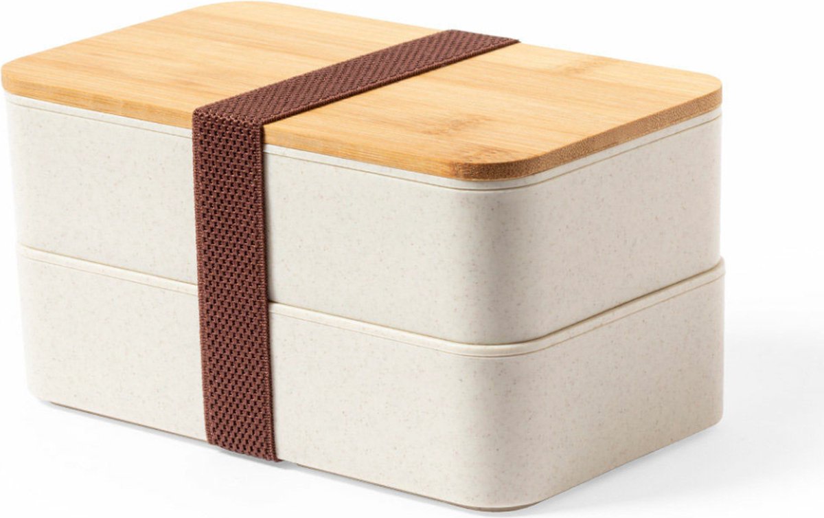 OneTrippel Compartiment Lunchbox bamboe - Broodtrommel - Brooddoos- Lunchtrommel volwassenen - Wit - 1400 ml