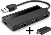 For-ce 4 poorts USB-hub 3.0 - Inclusief USB-C adapter - USB splitter - USB hub - zwart