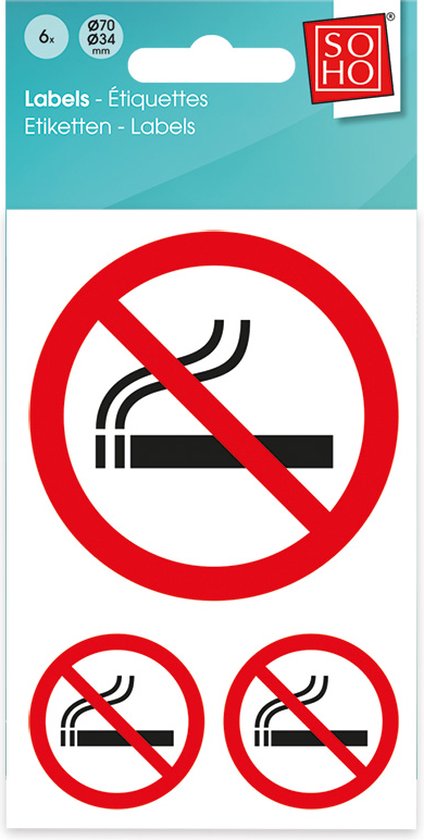 Niet Roken - Waarschuwings etiketten - Ø 68mm x Ø 25mm - 18 stuks