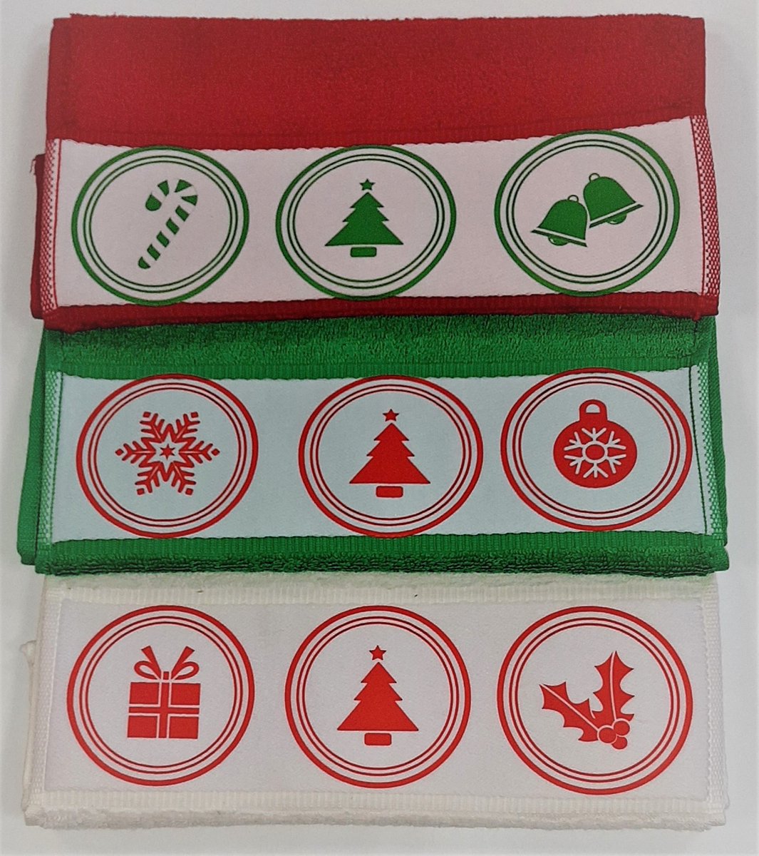 EIZOOK Set van 3 Kerstdagen-Feestdagen-Gasten-Handdoekjes-30x50-Rood-Groen-Wit-Kerstboom-Kerstbal-Kerstkado