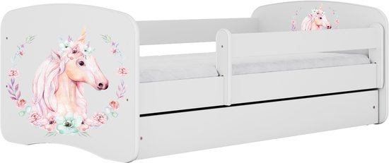 Kocot Kids - Bed babydreams wit paard met lade met matras 140/70 - Kinderbed - Wit
