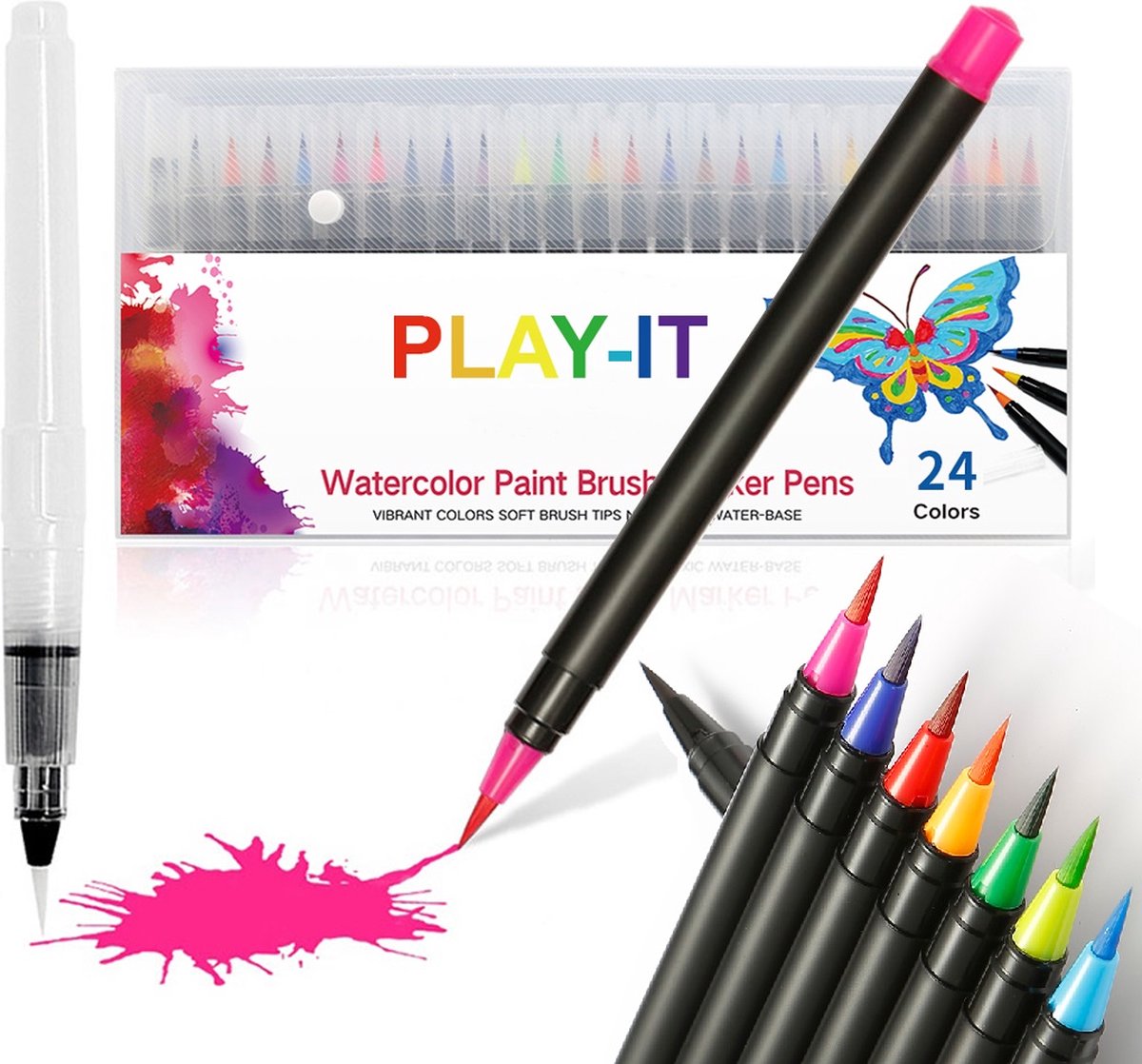 PLAY IT Stiften 24 kleuren incl. 1 Waterbrushstift - Penseel Stiften - Twinmarkers