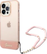 Guess iPhone 14 Pro Max Telefoonhoesje | Roze Transparant | TPU Materiaal | Back Cover Bescherming