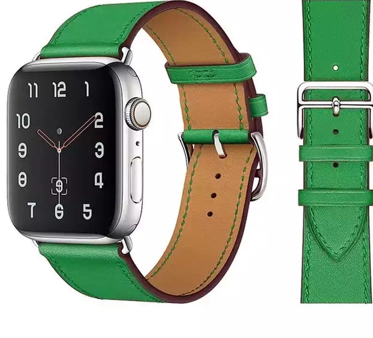 UrbanGoods - Horloge band - Geschikt voor Apple Watch - Echt Leer - 42 - 44 - 45 mm - Groen - Series 4 5 6 7 SE - Smartwatch iWatch