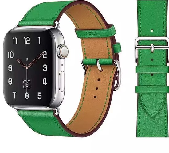 UrbanGoods - Horloge band - Geschikt voor Apple Watch - Echt Leer - 42 / 44 / 45 mm - Groen - Series  4 5 6 7 SE - Smartwatch iWatch