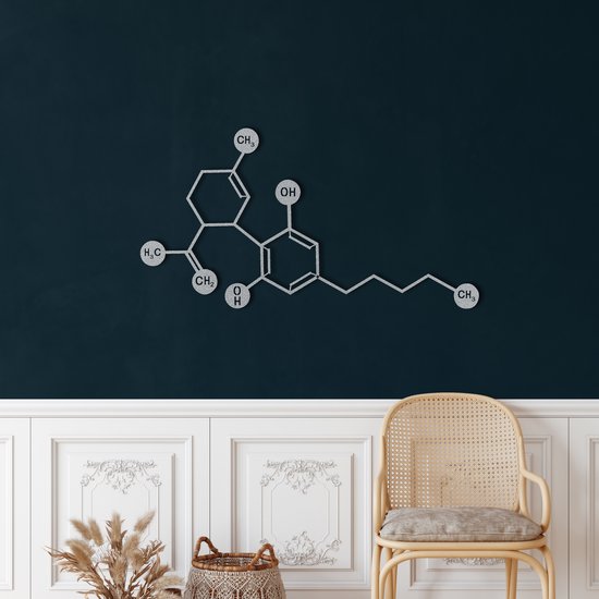 Wanddecoratie | Cannabidiol CBD Molecuul / Cannabidiol CBD Molecule| Metal - Wall Art | Muurdecoratie | Woonkamer | Buiten Decor |Zilver| 100x53cm