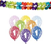Partydeco 1e jaar verjaardag feestversiering set - Ballonnen en slingers