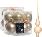 Compleet glazen kerstballen pakket champagne glans/mat 32x stuks met piek mat - 20x 6 cm - 12x 8 cm