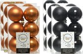 Kerstversiering kunststof kerstballen kleuren mix zwart/cognac bruin 4-6-8 cm pakket van 68x stuks