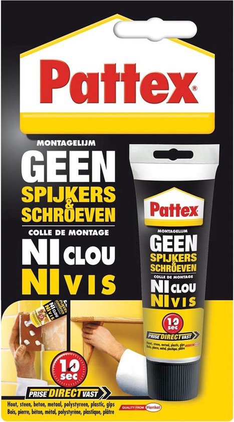 Pattex Geen Spijkers & Schroeven 50g Montagekit Montagelijm - Geschikt voor  binnen -... | bol.com
