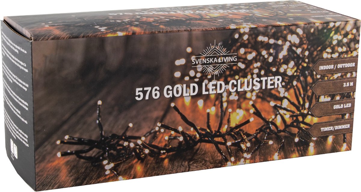 Svenska Living Clusterverlichting - 576 led lampjes - goud - 350 cm - kerstverlichting - timer en dimmer