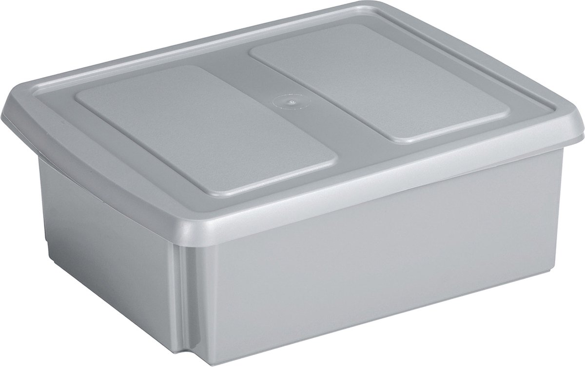 Sunware opslagbox - 17 liter - lichtgrijs - kunststof - 45 x 36 x 14 cm - met grijze deksel - mand - opberg kist