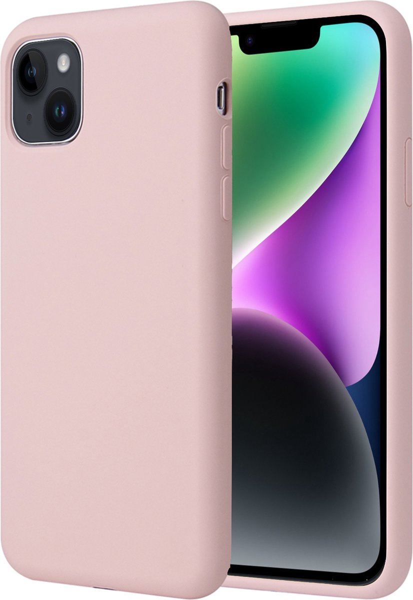 Hoesje geschikt voor iPhone 14 - Matte Back Cover Microvezel Siliconen Case Hoes Roze