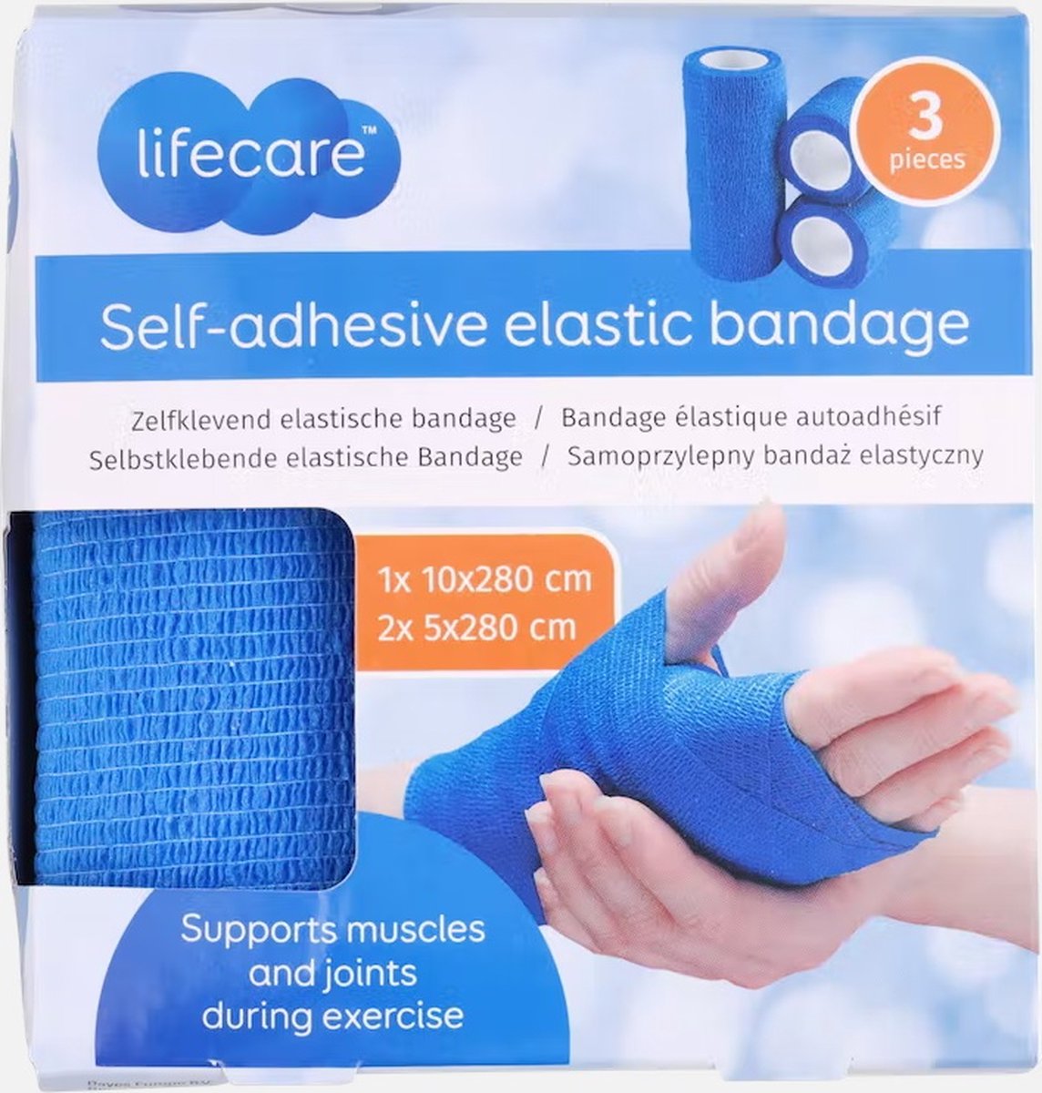 Zelfklevende elastische sportbandage 3 rollen (2x 5x280 cm en 1x 10x280 cm) - Lifecare