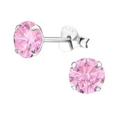 Joy|S - Zilveren ronde oorbellen - kristal roze - 6 mm - oorknoppen