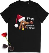 Dames T Shirt - Kerstmis  - Zwart - Maat M