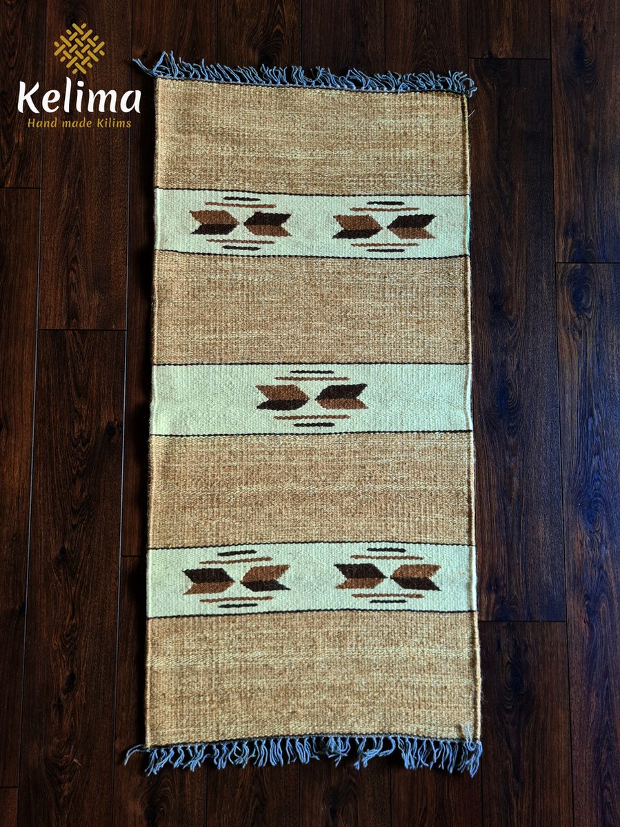 Kelima Handgemaakt Wollen Vloerkleed - 70x140 cm - 100% Natuurlijk - Naturel