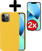 Hoesje Geschikt voor iPhone 14 Pro Hoesje Siliconen Case Hoes Met 2x Screenprotector - Hoes Geschikt voor iPhone 14 Pro Hoes Cover Case - Geel.