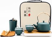 fanquare Japanse groene Kungfu theeset, Chinese draagbare theeset met lade, porseleinen geschenktheeset voor volwassenen, reistheeset