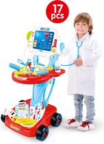 Dokter Speelset Trolley | Speeltafel 3+ | Inclusief 17 accessoires | 32x32x58cm