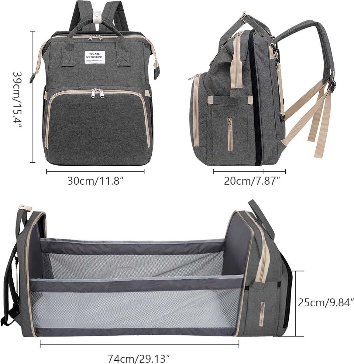 Luiertas rugzak met Changing Mat voor mama en papa - Grijs