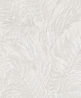 Dutch Wallcoverings - Grace Tropical palm leaf silver - vliesbehang - 10m x 53cm - GR322101